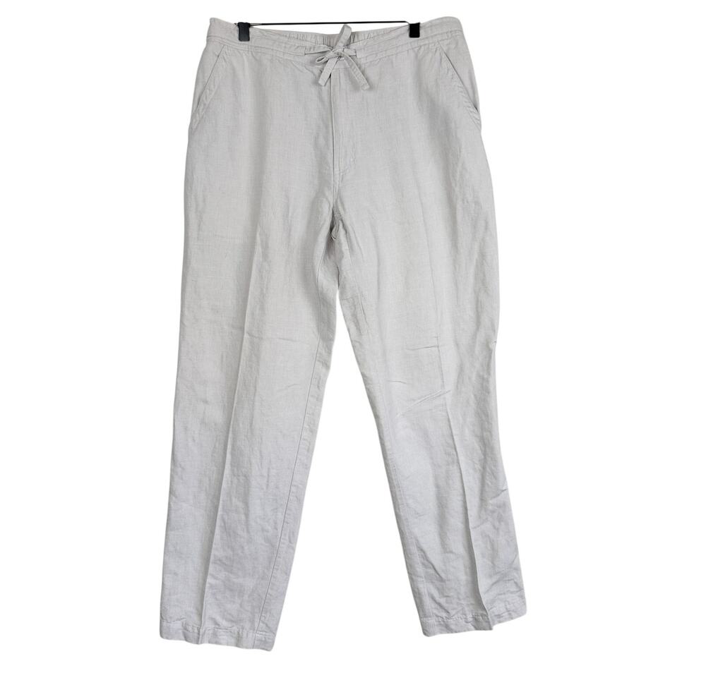 Cubavea Mens Linen Cotton Casual Resort Pants Light Gray - L (36-38) 30L